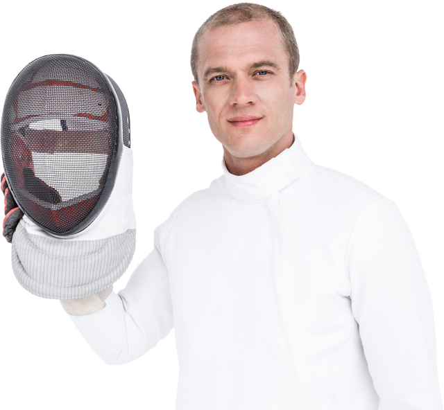 Fencer Holding Transparent Mask in White Uniform - Download Free Stock Videos Pikwizard.com