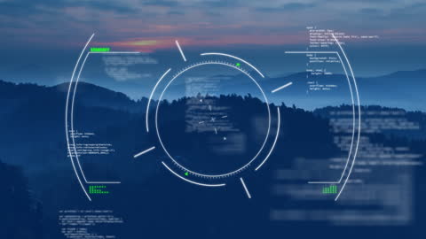 Digital Interface Over Looking Sunset Mountain Landscape