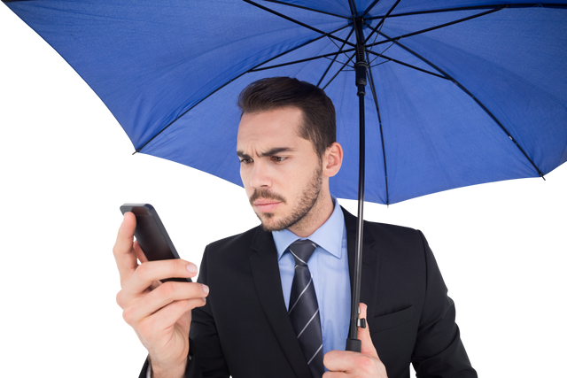 Transparent businessperson under umbrella uses mobile phone - Download Free Stock Videos Pikwizard.com