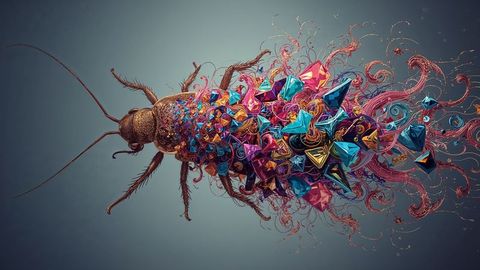 Futuristic abstract cockroach insect with crystal shards and tendrils