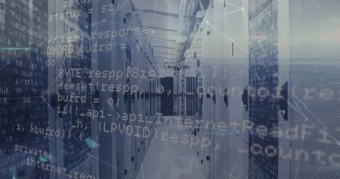 Digital Overlay: Data Codes Overlaid on Server Room - Download Free Stock Images Pikwizard.com