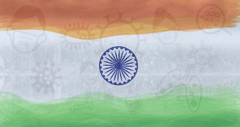 Indian flag with pandemic icons illustration