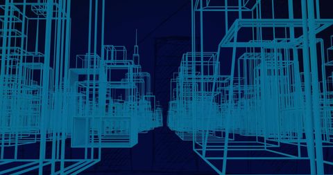 3d architectural line drawings of urban cityscape