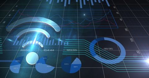 Futuristic WiFi Icon and Graphs on Digital Interface - Download Free Stock Images Pikwizard.com