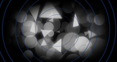 Abstract geometric art with luminous triangles and circles