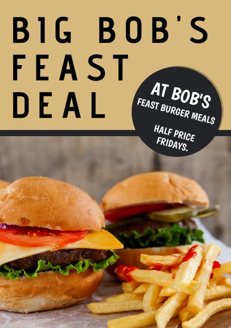 Burger Feast Deal Promotion with French Fries and Discount Offer - Download Free Stock Templates Pikwizard.com