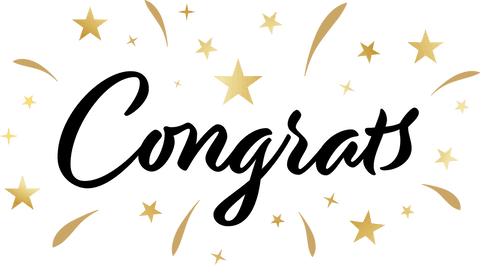 Golden stars and congrats text on transparent background