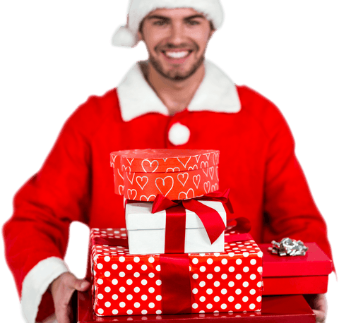 cheerful man in santa costume carrying gifts, transparent background - Download Free Stock Videos Pikwizard.com