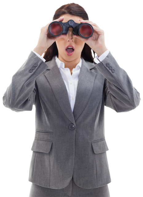 Surprised Businesswoman Looking Through Transparent Binoculars - Download Free Stock Videos Pikwizard.com