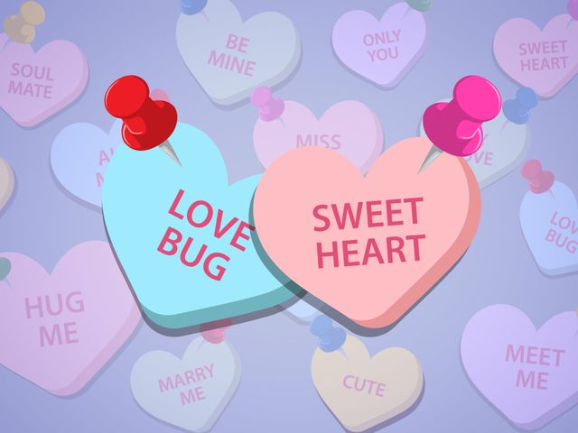 Valentine Heart Candies with Romantic Messages on Pin Boards - Download Free Stock Templates Pikwizard.com