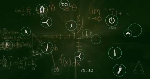 Chalkboard Data Visualization with Evolving Energy Metrics and Sustainability Icons