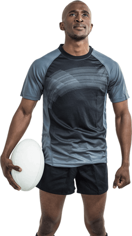 Transparent Confident Rugby Player Holding Ball