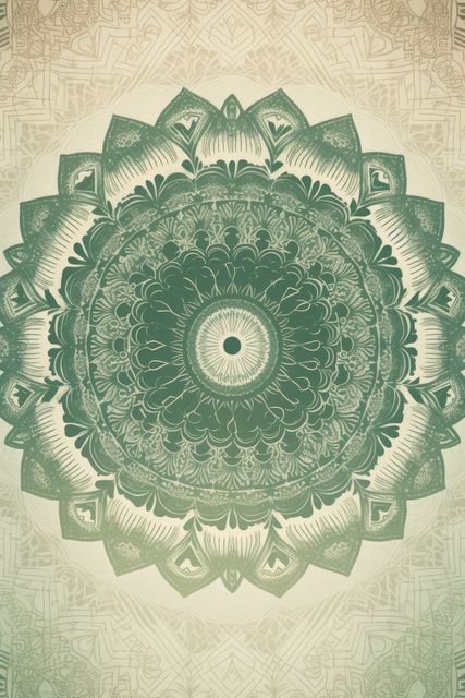 White mandala design on green background, created using generative ai technology. Colour, pattern, design, symbol and spirituality concept digitally generated image.