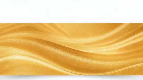 Undulating golden ribbon flowing across white field with glittering metallic waves