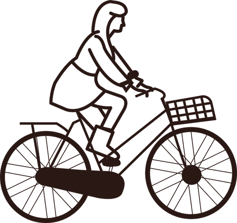 Female Cyclist in Monochrome Line Art on Transparent Background