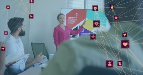 businesswoman presenting digital global network concept - Download Free Stock Images Pikwizard.com