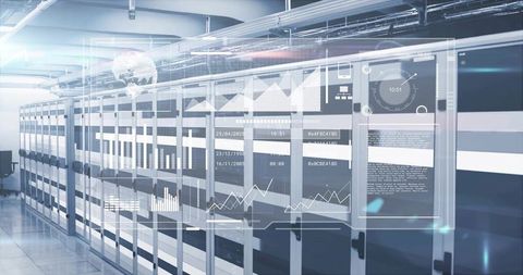 Futuristic holographic data display in modern data center