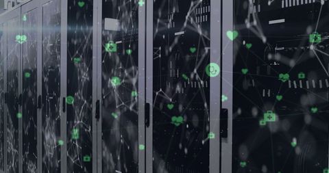 Digital Data Network Overlay on Modern Server Racks - Download Free Stock Images Pikwizard.com
