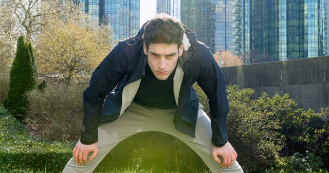 Determined Young Man Exercising Outdoors in Urban Park - Download Free Stock Images Pikwizard.com