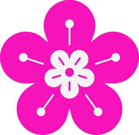 Minimalist magenta flower symbol on transparent background