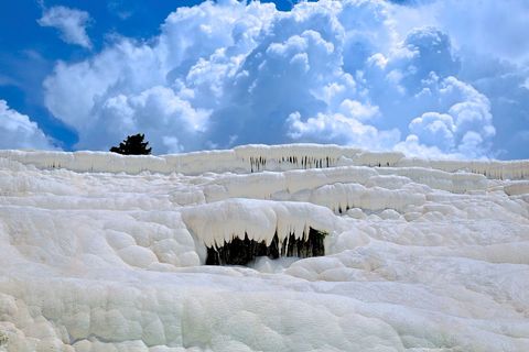 Natural Limestone Terraces with Overcast Sky