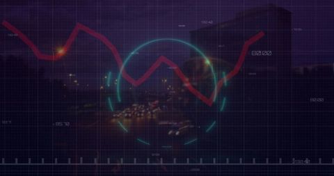 Futuristic hud interface overlapping night cityscape