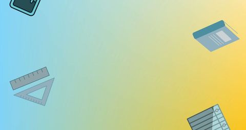 Colorful stationery background with floating school supplies