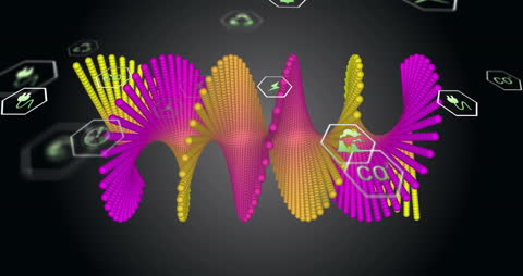 Colorful Waveforms with Chemical Symbols Over Dark Background
