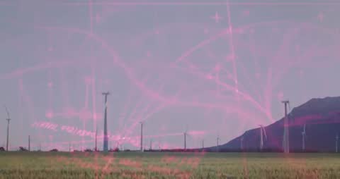 Futuristic Network Visual Over Wind Turbines