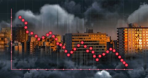 concept of financial decline over urban skyline in digital resource - Download Free Stock Images Pikwizard.com