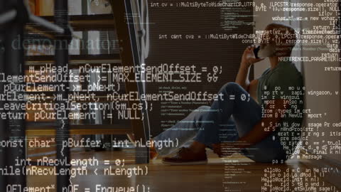 Man Discussing Business at Home with Overlay of Data Code