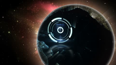 Futuristic Neon Scanner Over Rotating Globe in Space
