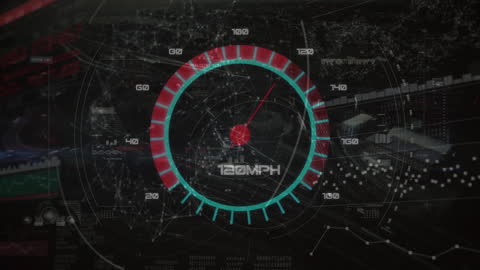 Digital Interface with Futuristic Speedometer and Global Network Connections