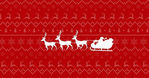 Festive Santa Claus Sleigh and Reindeer on Red Background