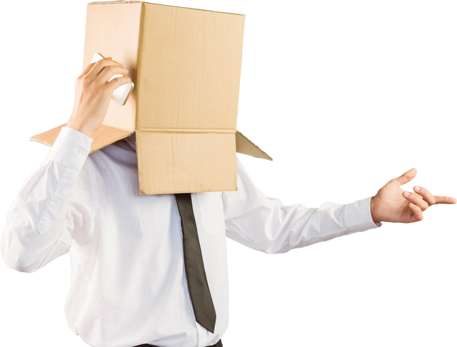 Transparent Businessman with Box on Head and Smartphone Calls - Download Free Stock Videos Pikwizard.com