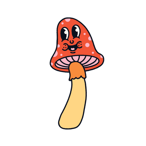 Cartoon mushroom character on transparent background