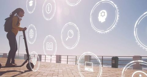 Modern Beach Ride with Digital Technology Overload Concept