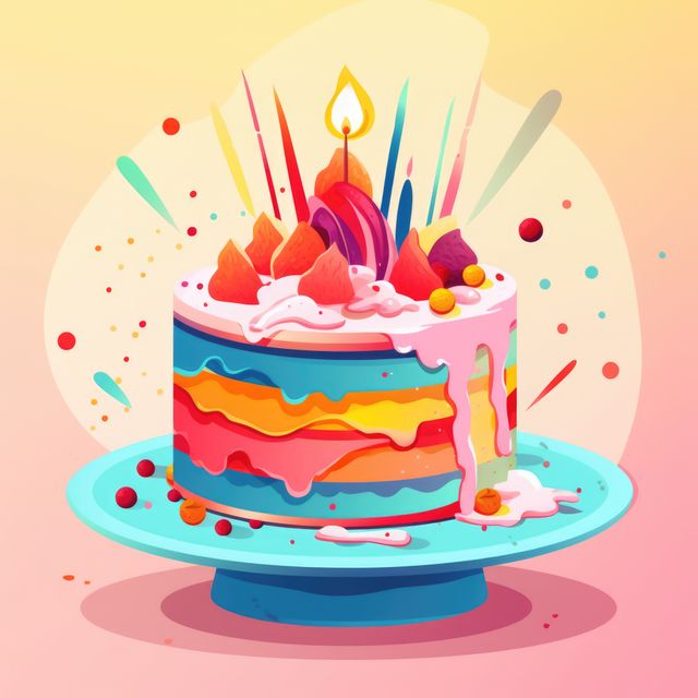 Colorful Cake with Candle and Fruit Toppings - Download Free Stock Images Pikwizard.com