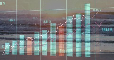 Blending Financial Data with Serene Ocean Sunset