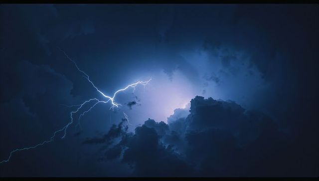 Dramatic Lightning Strikes Through Stormy Night Sky