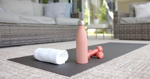 Outdoor Exercise Space with Yoga Mat and Fitness Equipment