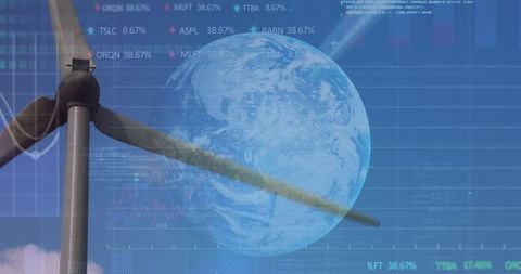 Renewable Energy and Technology Concept with Wind Turbine and Globe