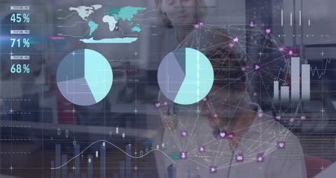 Dynamic Infographic Overlay with Tech Office Interaction