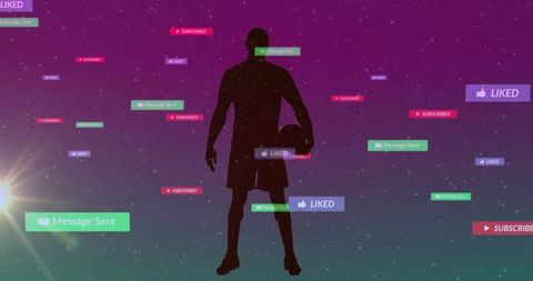 Silhouette Basketball Player with Digital Notifications Overlay