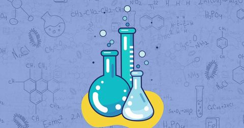 Laboratory Equipment Icons with Chemistry Background Illustration