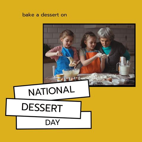 Grandmother assisting girls baking cookies on national dessert day