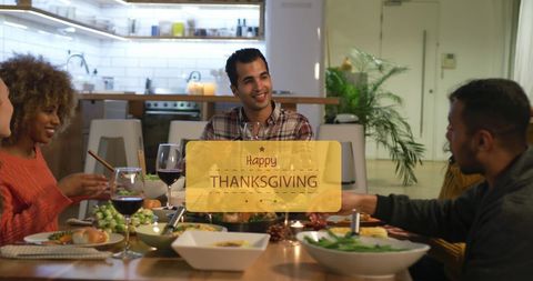 Diverse Friends Enjoying Thanksgiving Dinner Celebration
