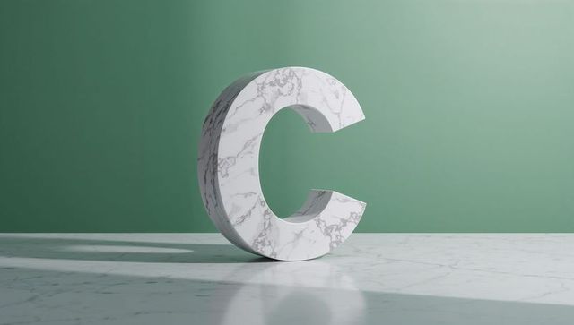 Marble letter c on minimalistic green background