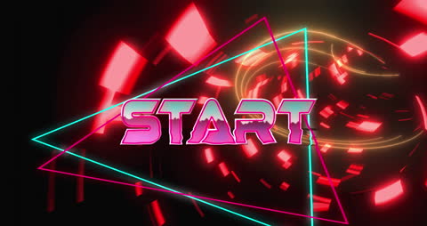 Neon Triangles with Dynamic Light Streaks and Start Text