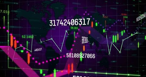 Digital market trends with candlestick bars on trading dashboard